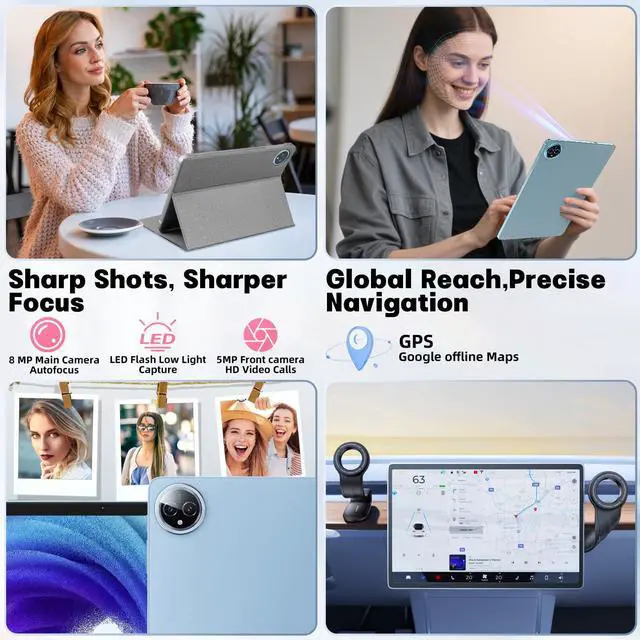 Alt view image 5 of 5 - Android 15 Tablet 10 inch,24GB RAM 128 ROM,Tablets with Keyboard Case Mouse Stylus,1TB Expandable,Octa-Core 6000mAh 1280x800 IPS HD,5G WiFi,T615 CPU,High Performance,Processor,Dual Camera(Blue)