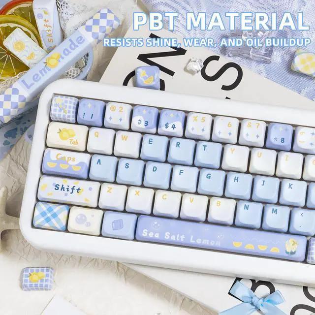 Alt view image 3 of 5 - 145 Keys Lemon Themed PBT Keycaps Set, Blue and White Cute Design, Cool and Clean Aesthetic, 5 Side Dye Sublimation Keycaps, FOA Profile for Mechanical Gaming Keyboard