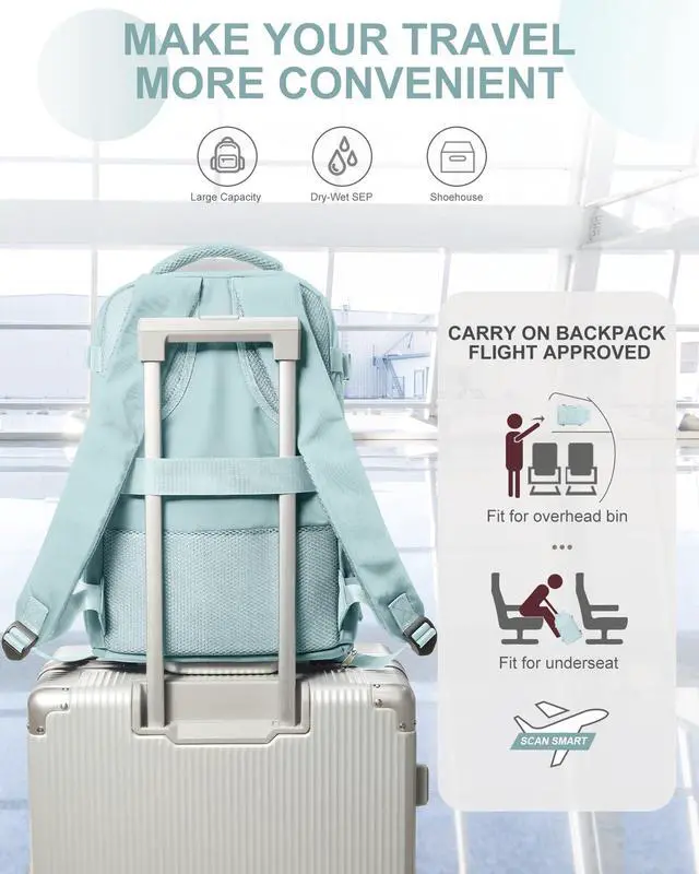 Alt view image 3 of 5 - coowoz Travel Backpack Carry On for Women Man Gym Backpacks with Laptop Compartment Mochila de Viaje Teacher Personal Item Backpack Airplane Accessories Must Haves Blue Small