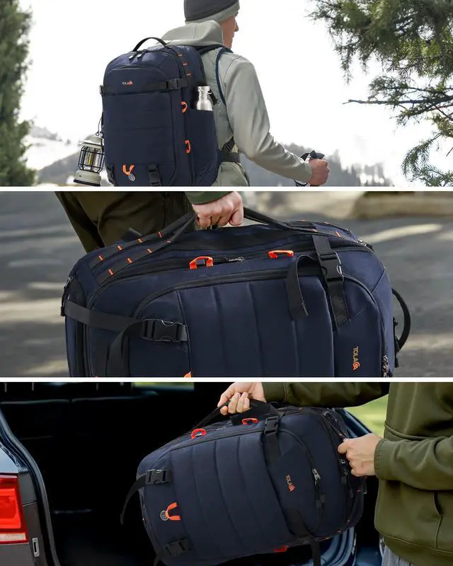 Alt view image 2 of 5 - Tolaccea Carry on Travel Backpack, TSA Friendly Flight Approved Laptop Backpack Duffle Bag for Men Women with Dual Laptop Storage for 17.3", Expandable Business Rucksack 40L-50L Large - Blue