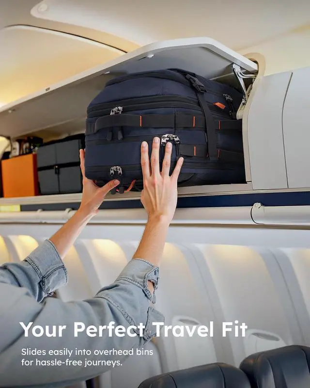 Alt view image 5 of 5 - Tolaccea Carry on Travel Backpack, TSA Friendly Flight Approved Laptop Backpack Duffle Bag for Men Women with Dual Laptop Storage for 17.3", Expandable Business Rucksack 40L-50L Large - Blue