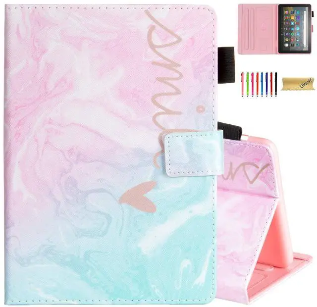 Main image of Dteck for Fire HD 8 (12th/10th Generation) Smart Folio Case 2024/2022/2020 Release (8") with Auto Sleep Wake/Stand/Adjustable Viewing Angle/Stylus, PU Leather Protective Cute Cover, Pink Blue Smile