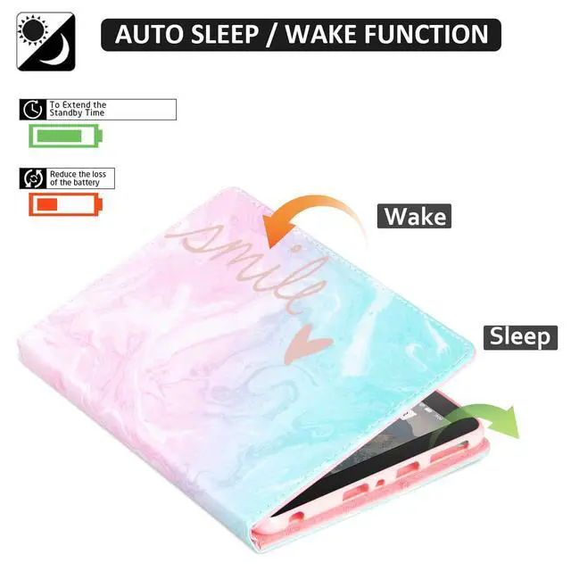 Alt view image 2 of 5 - Dteck for Fire HD 8 (12th/10th Generation) Smart Folio Case 2024/2022/2020 Release (8") with Auto Sleep Wake/Stand/Adjustable Viewing Angle/Stylus, PU Leather Protective Cute Cover, Pink Blue Smile