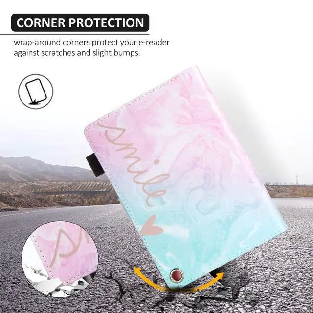 Alt view image 4 of 5 - Dteck for Fire HD 8 (12th/10th Generation) Smart Folio Case 2024/2022/2020 Release (8") with Auto Sleep Wake/Stand/Adjustable Viewing Angle/Stylus, PU Leather Protective Cute Cover, Pink Blue Smile
