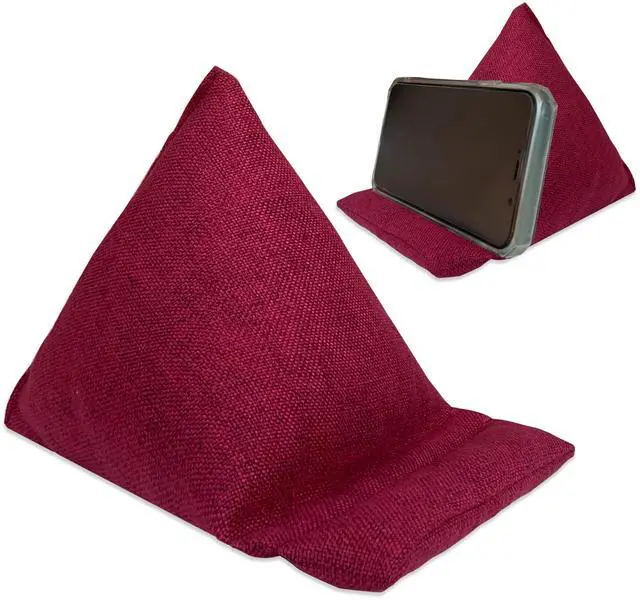 Main image of WARMTONE Phone Stand for Bed, Cell Phone Holder Laying Down Handmade Fabric Bean Bags Pillow Cushions for Desk, Soft Adjustable Flexible Mobile Phone/Tablet Mount, Red, Pack-2