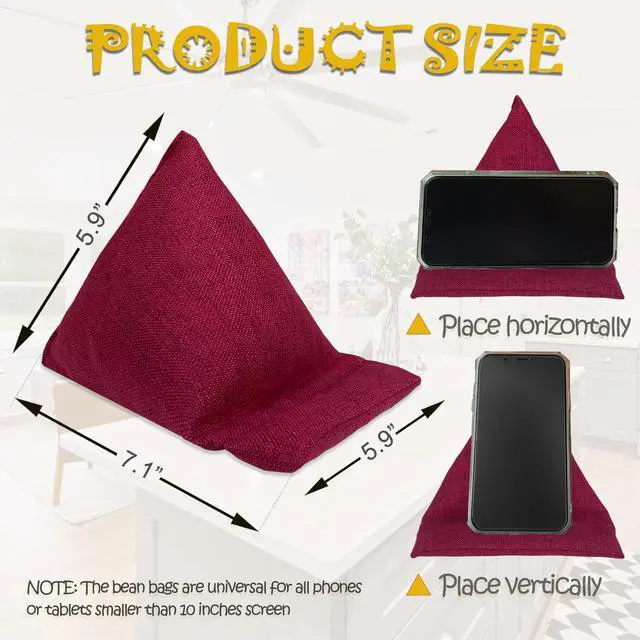 Alt view image 2 of 5 - WARMTONE Phone Stand for Bed, Cell Phone Holder Laying Down Handmade Fabric Bean Bags Pillow Cushions for Desk, Soft Adjustable Flexible Mobile Phone/Tablet Mount, Red, Pack-2