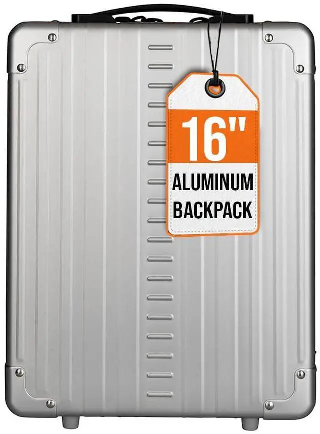 Main image of All Aluminum Lightweight 16" Hybrid Backpack for Men & Women, Fits 13" Laptop, Premium Hard Shell Backpack for Business Travel with RFID blocker for Tech, Executive, Gamers, Photographer (Silver)