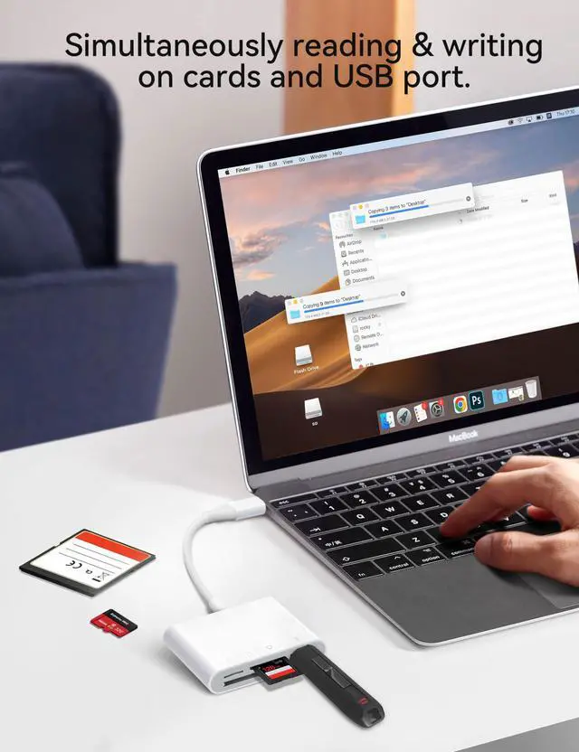 Alt view image 2 of 5 - USB C SD Card Reader, ChiaoPio 4 in 1 USB-C to SD Memory Card Adapter with CompactFlash/CF/SD/MicroSD & USB 4 Port Compatible with iPhone 15 iPad Mac MacBook Pro/Air/Mini Laptop