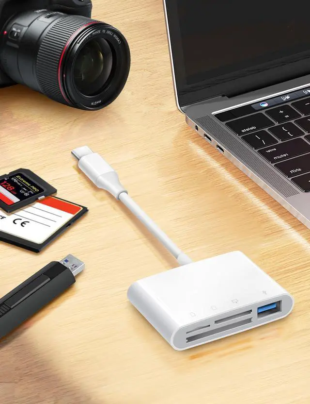 Alt view image 4 of 5 - USB C SD Card Reader, ChiaoPio 4 in 1 USB-C to SD Memory Card Adapter with CompactFlash/CF/SD/MicroSD & USB 4 Port Compatible with iPhone 15 iPad Mac MacBook Pro/Air/Mini Laptop