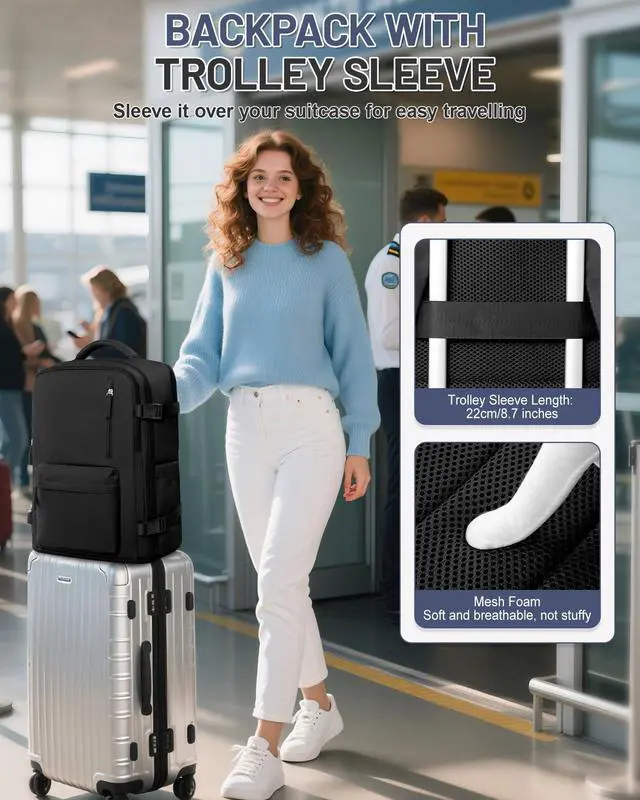 Alt view image 3 of 5 - Travel Vacuum Seal Backpack for Clothing with Hand Pump 18x14x8 inches Personal item Travel Essentials Storage Backpacks Vacuum Sealed Work laptop Backpack Carry on Flight Approved for Women Men Black