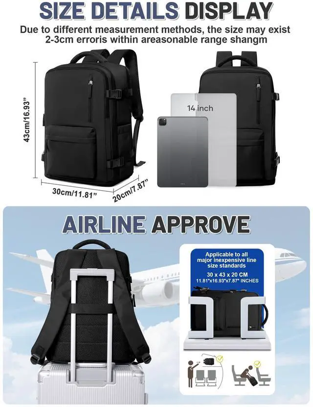 Alt view image 4 of 5 - Travel Vacuum Seal Backpack for Clothing with Hand Pump 18x14x8 inches Personal item Travel Essentials Storage Backpacks Vacuum Sealed Work laptop Backpack Carry on Flight Approved for Women Men Black