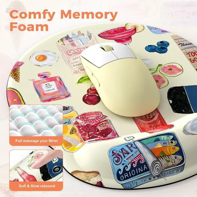 Alt view image 4 of 5 - iLeadon Large Desk Cover Mat, Non Slip Gel Mouse Pad with Wrist Support Extra Large, Computer Desk Mat with Keyboard Wrist Rest and Mouse Pad Set, Computer Mats for Desktop Women (Vintage Stickers)