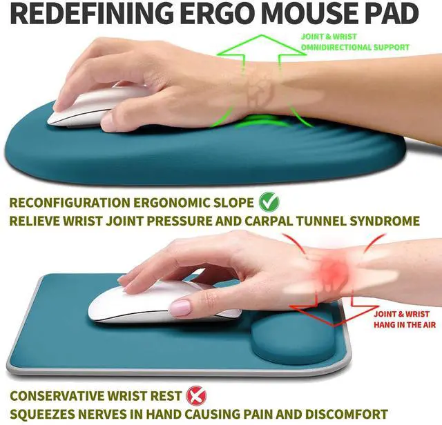 Alt view image 2 of 5 - Hokafenle Ergonomic Mouse Pad Wrist Support, Terraced Slope Carpal Tunnel Wrist Pad for Mouse with Unibody Memory Foam, Wrist Rest Pain Relief Mousepad (Turquoise, 11.8x7.9 in)