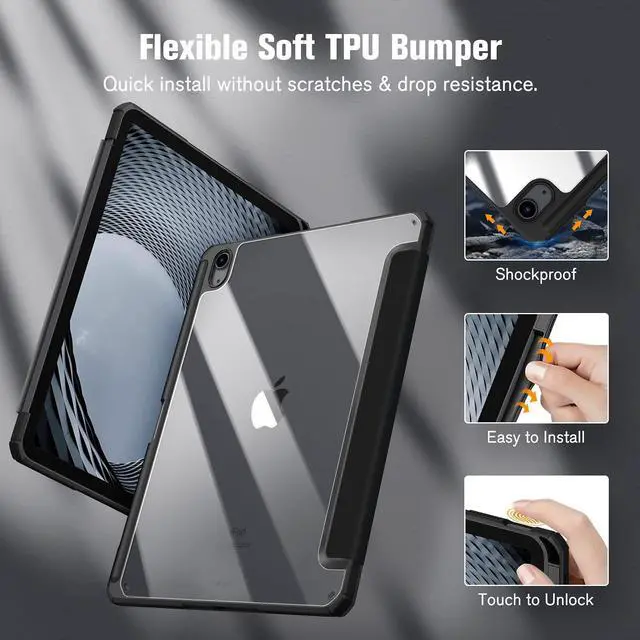 Alt view image 3 of 5 - Fintie Hybrid Slim Case for iPad Air 11 & iPad Air 5/4 10.9 InchBundle with Silicone Sleeve for Apple Pencil 2nd Generation