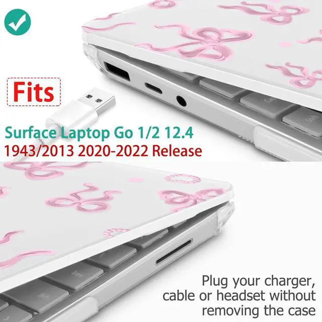 Alt view image 3 of 5 - May Chen Compatible with Microsoft Surface Laptop Go 3 Go 2 Go 1 12.4 Inch Model 1943 2013 (2023 2022 2020 Release), Plastic Hard Shell Case with Screen Protector + Keyboard Cover, Heart Bow