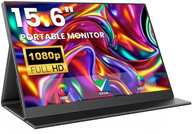 Main image of ZUCWO 15.6 Inch Portable Computer Monitor, Portable Monitor for Laptop,PC,MacBook,Phone, PS4, 1080P FHD Display with HDMI USB-C, Built-in Speaker with Leather Case, Travel Work Home Gaming Monitors