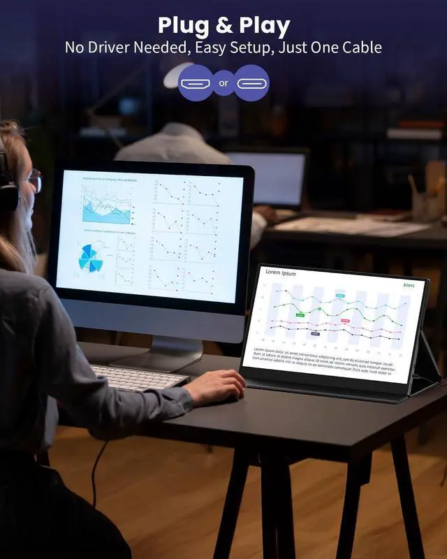 Alt view image 5 of 5 - ZUCWO 15.6 Inch Portable Computer Monitor, Portable Monitor for Laptop,PC,MacBook,Phone, PS4, 1080P FHD Display with HDMI USB-C, Built-in Speaker with Leather Case, Travel Work Home Gaming Monitors