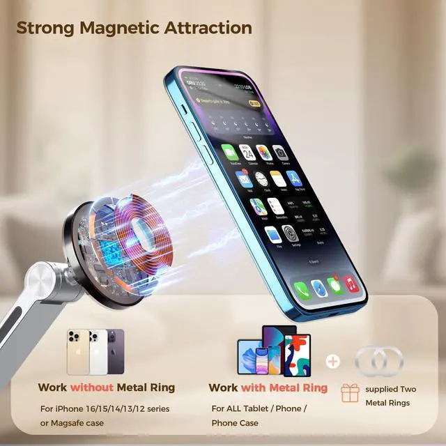 Alt view image 3 of 5 - Pisipi Tablet Stand for Desk, iPad Desk Mount, Magnetic Tablet Holder for Desk, Foldable Phone Arm Mount with 360° Adjustable Rotatable, Phone Holder iPad Stand Fits for 4.7-15.6" Screen (Sliver)