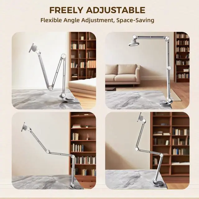 Alt view image 5 of 5 - Pisipi Tablet Stand for Desk, iPad Desk Mount, Magnetic Tablet Holder for Desk, Foldable Phone Arm Mount with 360° Adjustable Rotatable, Phone Holder iPad Stand Fits for 4.7-15.6" Screen (Sliver)