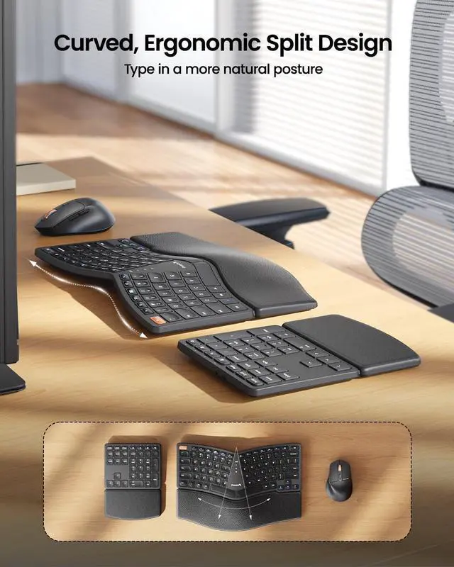 Alt view image 3 of 5 - ProtoArc Ergonomic Wireless Keyboard Mouse
