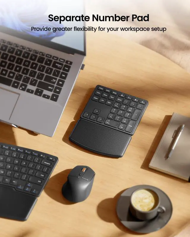 Alt view image 5 of 5 - ProtoArc Ergonomic Wireless Keyboard Mouse