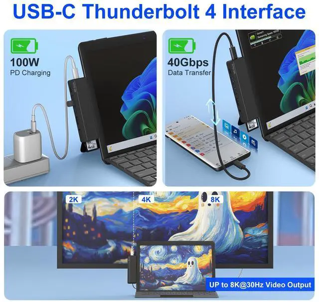 Alt view image 4 of 5 - Surface Pro 8/9/X/10 Dongle - Surface Pro 9 Adapter with 4K HDMI, Thunderbolt 4 (8K@30Hz Video+40G Data+100W PD), USB 3.0, SD/TF Reader, 3.5mm Audio Microsoft Surface Pro 9 Docking Station Hub