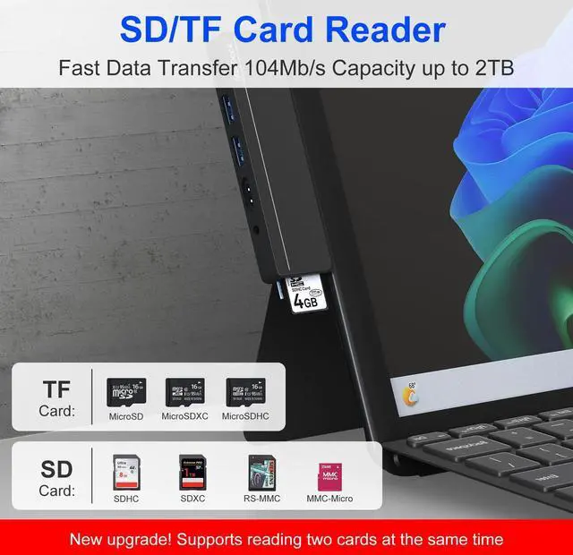 Alt view image 3 of 5 - Surface Pro 8/9/X/10 Dongle - Surface Pro 9 Adapter with 4K HDMI, Thunderbolt 4 (8K@30Hz Video+40G Data+100W PD), USB 3.0, SD/TF Reader, 3.5mm Audio Microsoft Surface Pro 9 Docking Station Hub