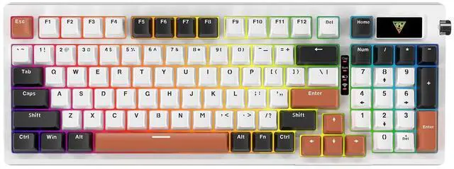 Main image of HUO JI 96% Wireless Mechanical Keyboard, Hot Swappable Gasket Mount with Pre-Lubed Red Switches, Bluetooth/2.4GHz/USB-C Tri-Mode, RGB Backlit, PBT Keycaps, 4000mAh Battery for Gaming (White & Orange)