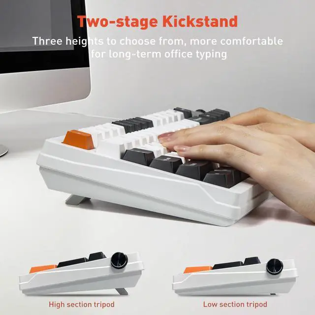Alt view image 5 of 5 - HUO JI 96% Wireless Mechanical Keyboard, Hot Swappable Gasket Mount with Pre-Lubed Red Switches, Bluetooth/2.4GHz/USB-C Tri-Mode, RGB Backlit, PBT Keycaps, 4000mAh Battery for Gaming (White & Orange)