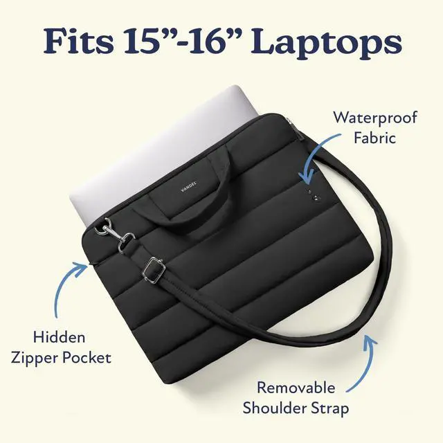 Alt view image 2 of 5 - Vandel 15-16 inch Laptop Carrying Case Sleeve with Strap, Shoulder Bag with Handle, 16 in Laptop Computer Bag for Women, MacBook Air 15 Inch Carrying Case, MacBook Pro 16, 15.6 in HP, Dell Messenger