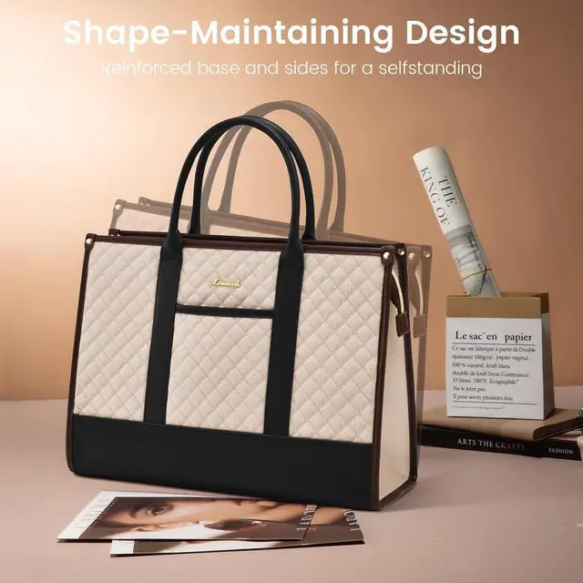 Alt view image 3 of 5 - LOVEVOOK Laptop Bags for Women, 15.6 inch Waterproof Work Tote Bag with Clutch, Professional Teacher Computer Purse Lightweight Shoulder Bag Travel, Apricot Chocolate Black