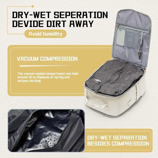 Alt view image 3 of 5 - WEPLAN Vacuum backpack travel with pump, Travel Backpack with Vacuum System,Carry on Personal Item Bag 17×10×9 United Airlines Flight Approved Hand Luggage - Beige