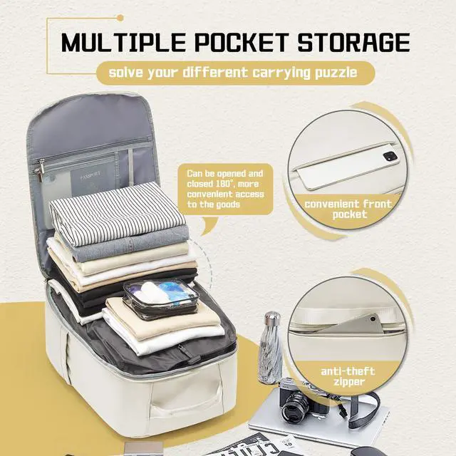 Alt view image 4 of 5 - WEPLAN Vacuum backpack travel with pump, Travel Backpack with Vacuum System,Carry on Personal Item Bag 17×10×9 United Airlines Flight Approved Hand Luggage - Beige