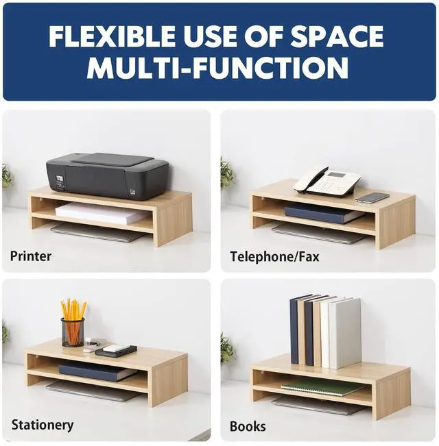 Alt view image 5 of 5 - FITUEYES Monitor Stand - 2 Tier Computer Monitor Riser with 21.3 Inch Shelf, Wood Desktop Stand for Laptop Computer Screen, Desk Organization, Office Supplies