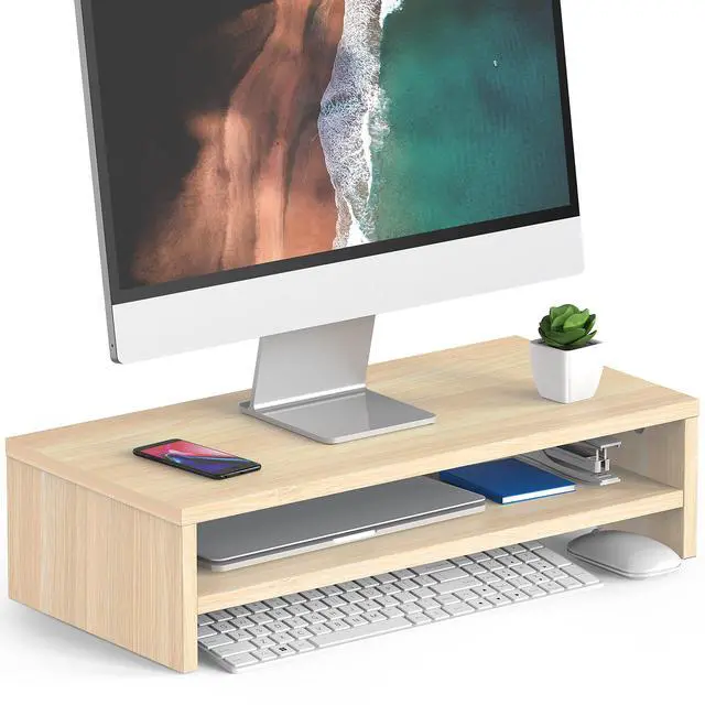 Main image of FITUEYES Monitor Stand - 2 Tier Computer Monitor Riser with 21.3 Inch Shelf, Wood Desktop Stand for Laptop Computer Screen, Desk Organization, Office Supplies