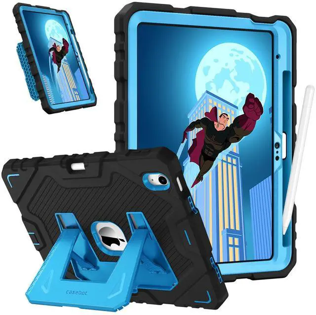 Main image of Fintie Kids Friendly Case for iPad (A16) 11th Generation 11 Inch (2025), iPad 10th Generation 10.9 Inch (2022), Fully-Body Rugged Heavy Duty Shockproof Protective Case with Kickstand, Black/Blue