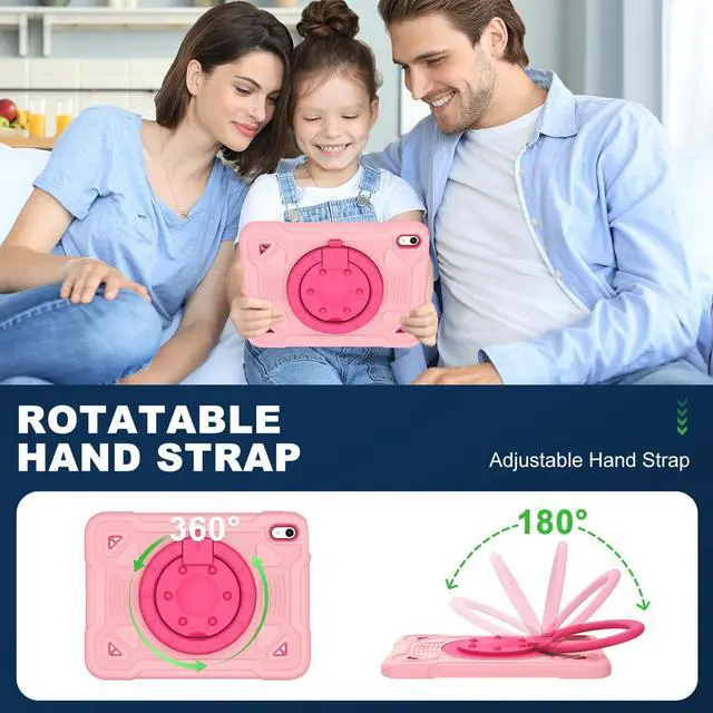 Alt view image 4 of 5 - Case for iPad (A16) 11th Generation 11 Inch 2025/iPad 10th Generation 10.9 Inch 2022 with Built-in Screen Protector 360°Rotating Stand,Shoulder Strap Full Body Heavy Duty Protective Cover (Rose Pink)