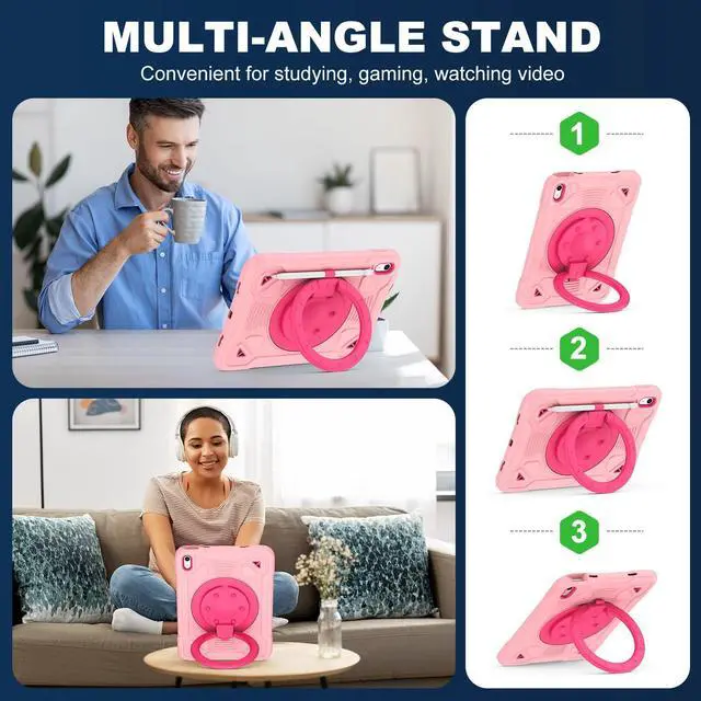 Alt view image 5 of 5 - Case for iPad (A16) 11th Generation 11 Inch 2025/iPad 10th Generation 10.9 Inch 2022 with Built-in Screen Protector 360°Rotating Stand,Shoulder Strap Full Body Heavy Duty Protective Cover (Rose Pink)