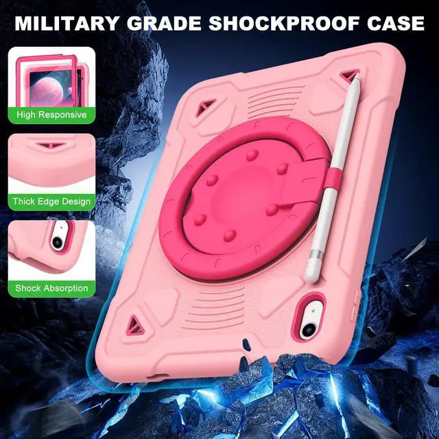 Alt view image 3 of 5 - Case for iPad (A16) 11th Generation 11 Inch 2025/iPad 10th Generation 10.9 Inch 2022 with Built-in Screen Protector 360°Rotating Stand,Shoulder Strap Full Body Heavy Duty Protective Cover (Rose Pink)
