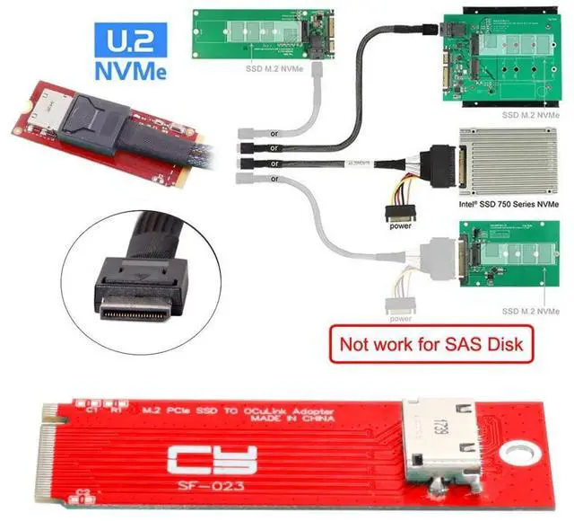 Alt view image 3 of 5 - Chenyang PCI-E 3.0 M.2 M-Key Host to Oculink SFF-8612 SFF-8611 Adapter 2260mm 2280mm for PCIe Nvme SSD