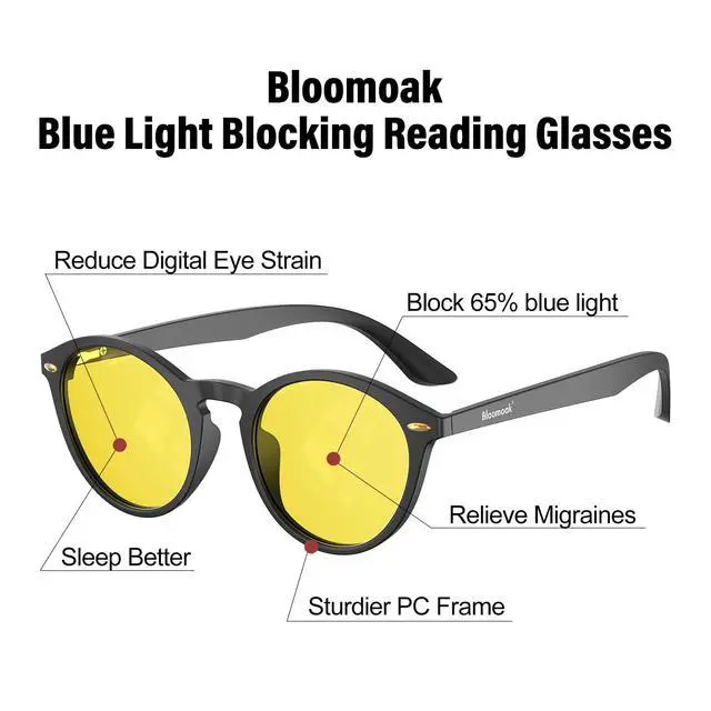 Alt view image 2 of 5 - Bloomoak 99.9% Blue Light Blocking Reading Glasses, Classic Computer Readers, Relieve Eye Fatigue, Improve Sleep, for Screens (Yellow Lens - Daytime Protection, 3, x)