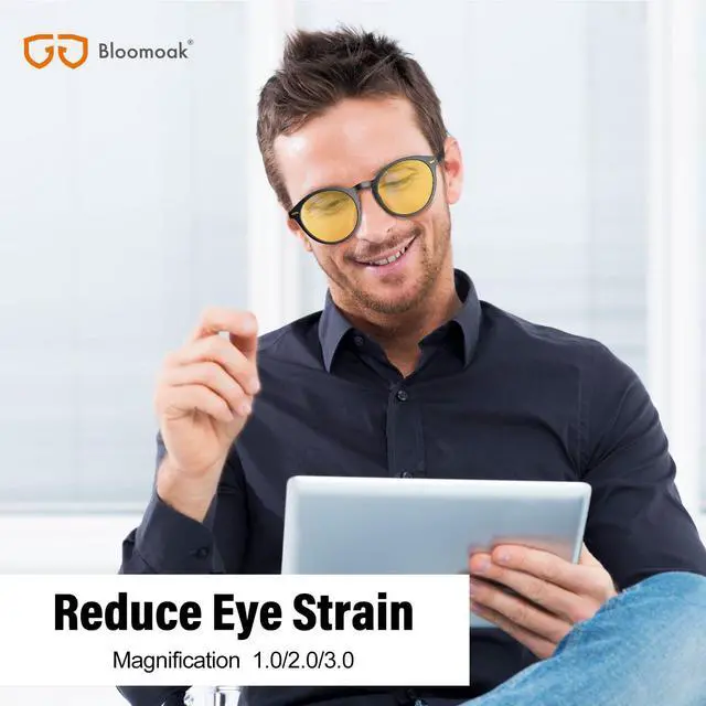 Alt view image 3 of 5 - Bloomoak 99.9% Blue Light Blocking Reading Glasses, Classic Computer Readers, Relieve Eye Fatigue, Improve Sleep, for Screens (Yellow Lens - Daytime Protection, 3, x)