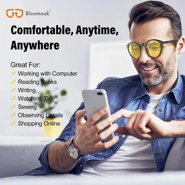 Alt view image 4 of 5 - Bloomoak 99.9% Blue Light Blocking Reading Glasses, Classic Computer Readers, Relieve Eye Fatigue, Improve Sleep, for Screens (Yellow Lens - Daytime Protection, 3, x)