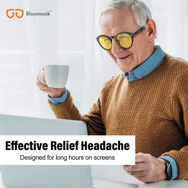 Alt view image 5 of 5 - Bloomoak 99.9% Blue Light Blocking Reading Glasses, Classic Computer Readers, Relieve Eye Fatigue, Improve Sleep, for Screens (Yellow Lens - Daytime Protection, 3, x)
