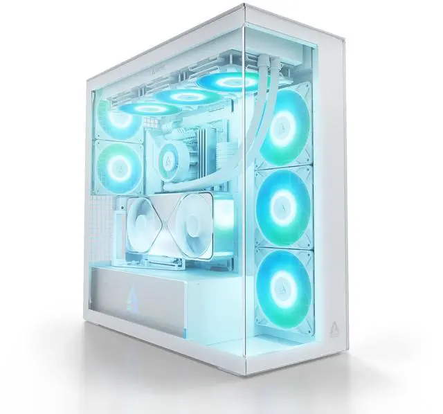 Main image of ARCTIC Xtender VG (White) with Vertical GPU Mount - PC Case, Tempered Panorama Glass, 2 x 420 mm Radiator Support, Midi Tower, E-ATX, 5X A-RGB Fans pre-Mounted - White