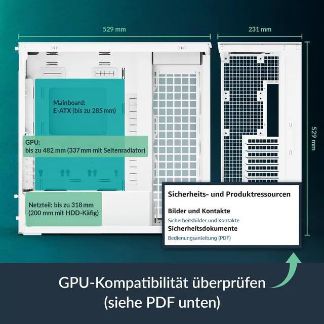 Alt view image 3 of 5 - ARCTIC Xtender VG (White) with Vertical GPU Mount - PC Case, Tempered Panorama Glass, 2 x 420 mm Radiator Support, Midi Tower, E-ATX, 5X A-RGB Fans pre-Mounted - White