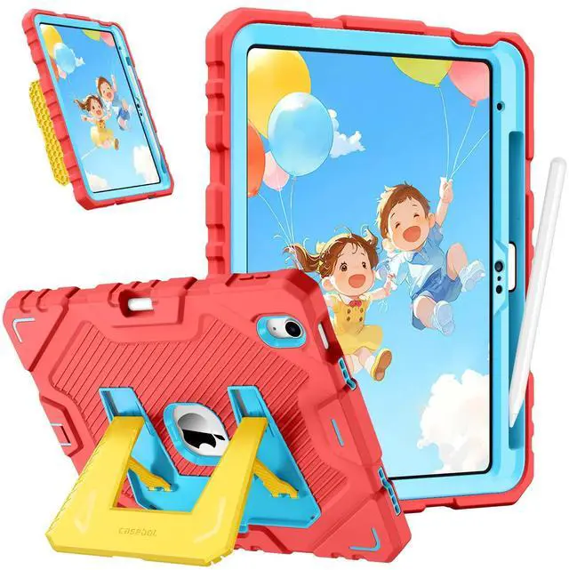 Main image of Fintie Kids Friendly Case for iPad (A16) 11th Generation 11 Inch (2025), iPad 10th Generation 10.9 Inch (2022), Fully-Body Rugged Heavy Duty Shockproof Protective Case with Kickstand, Pink/Yellow