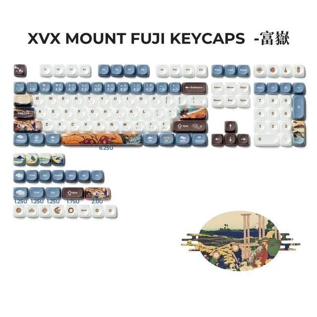 Alt view image 4 of 5 - OHY XVX MOA Profile Keycaps Set, Japanese Mount FujiTheme 132 - Key White & Blue Custom Keycaps with PBT + Frosted Translucent PC Material for ANSI Layout Mechanical Keyboards- - Musashi Senju