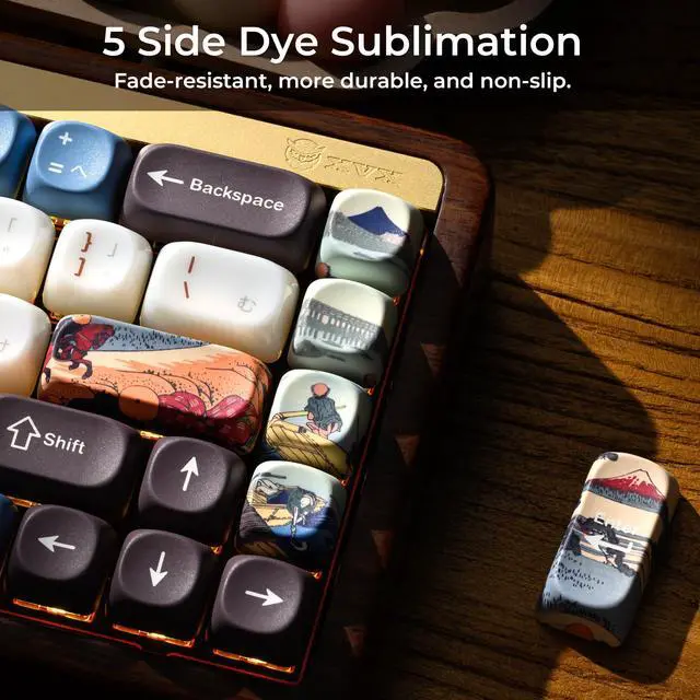Alt view image 5 of 5 - OHY XVX MOA Profile Keycaps Set, Japanese Mount FujiTheme 132 - Key White & Blue Custom Keycaps with PBT + Frosted Translucent PC Material for ANSI Layout Mechanical Keyboards- - Musashi Senju