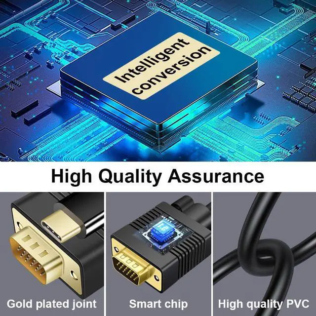 Alt view image 3 of 5 - Kirzi USB C to VGA Cable 25ft, USB Type-C to VGA Cable [Thunderbolt 3/4 Compatible] Compati Well with iPhone 15 Pro/Max, MacBook Pro/Air 2023, iPad Pro, iMac, S23, XPS 17, Surface Book 3 and More